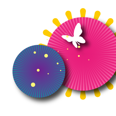 Light pink high heel shoe icon with pink butterfly and orange butterfly shadows