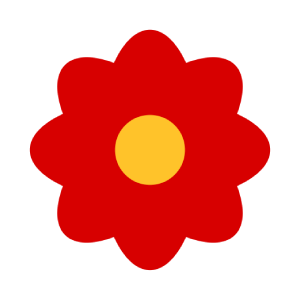 Light green broken heart icon with red flower and blue butterfly shadows