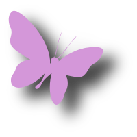 Light green broken heart icon with red flower and blue butterfly shadows