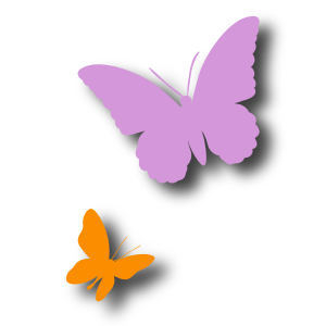 Light pink high heel shoe icon with pink butterfly and orange butterfly shadows