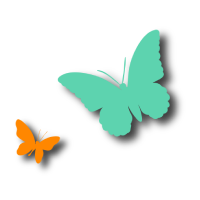 Light pink high heel shoe icon with pink butterfly and orange butterfly shadows