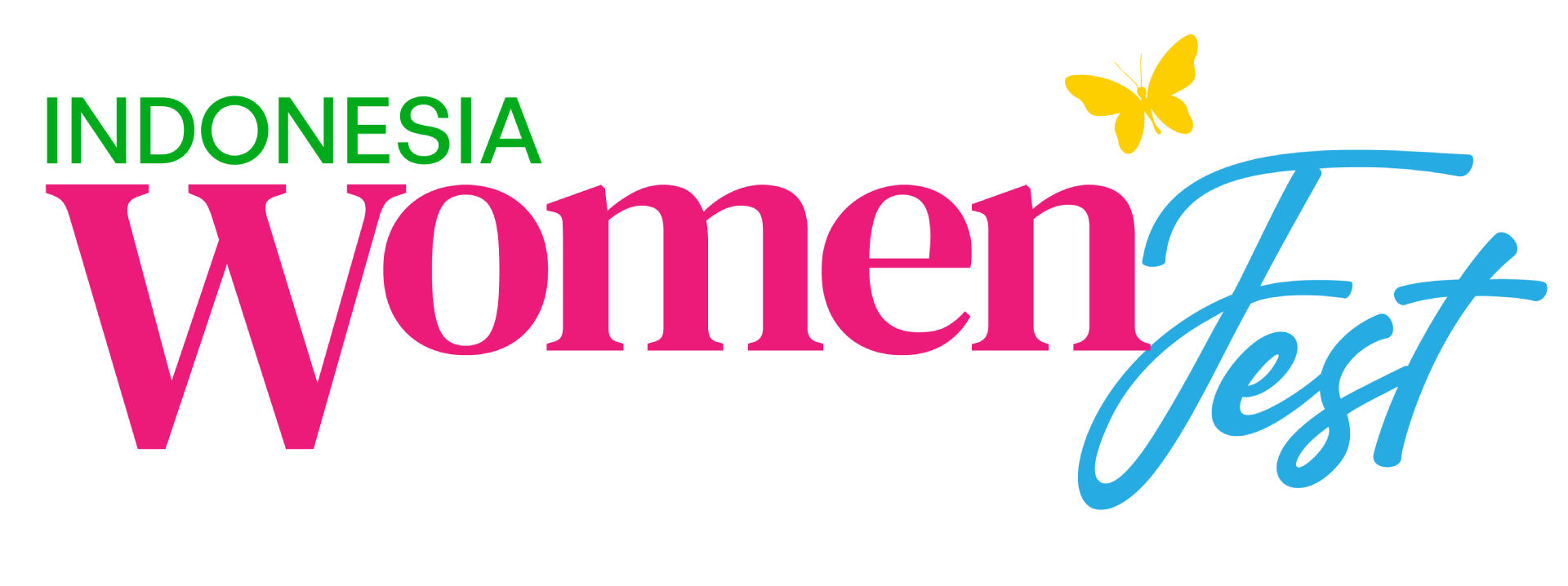 Indonesia Women Fest logo with pink, green, and blue text, modern and vibrant style